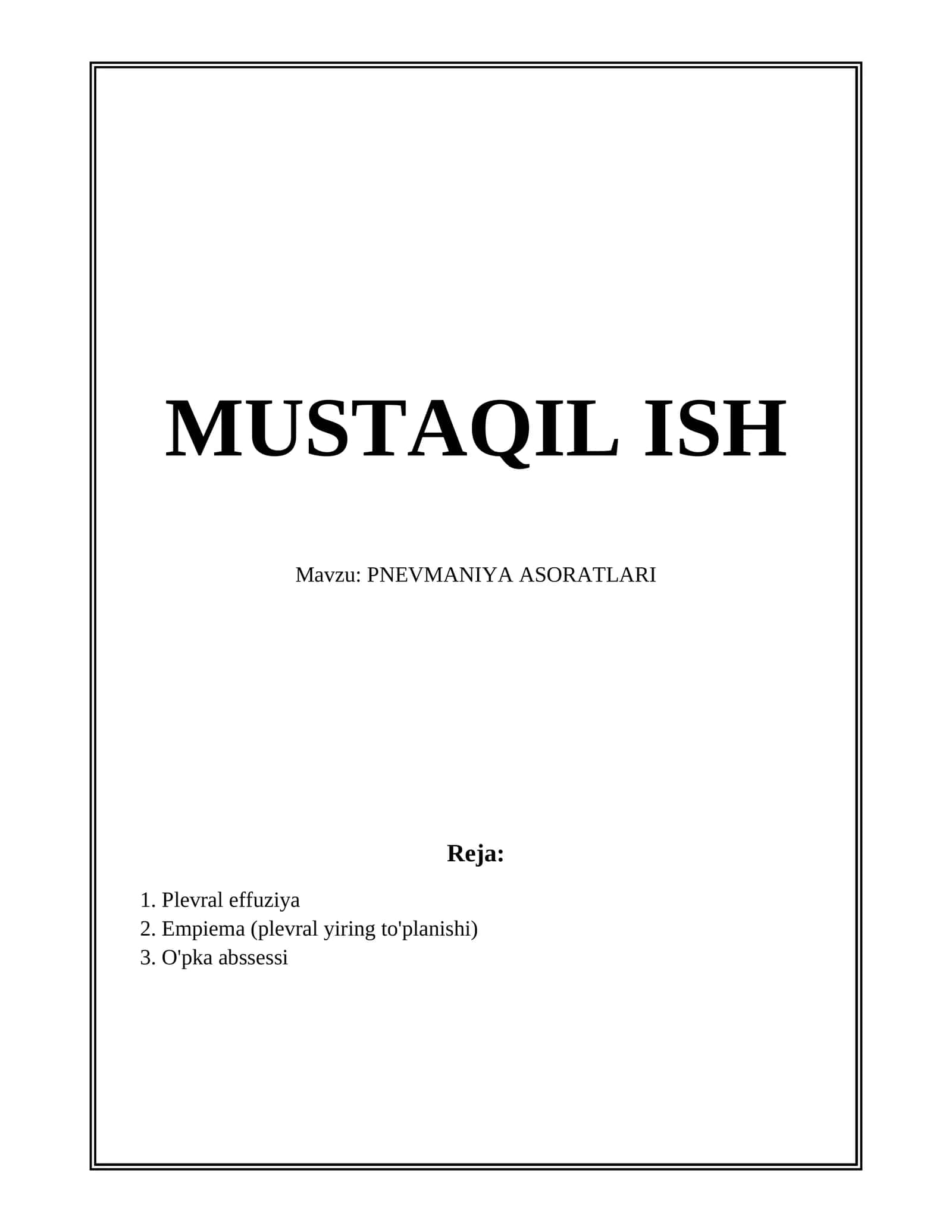 PNEVMANIYA ASORATLARI