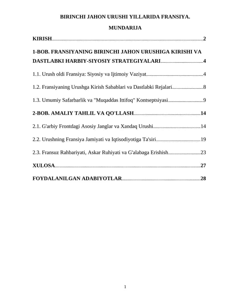 BIRINCHI JAHON URUSHI YILLARIDA FRANSIYA
