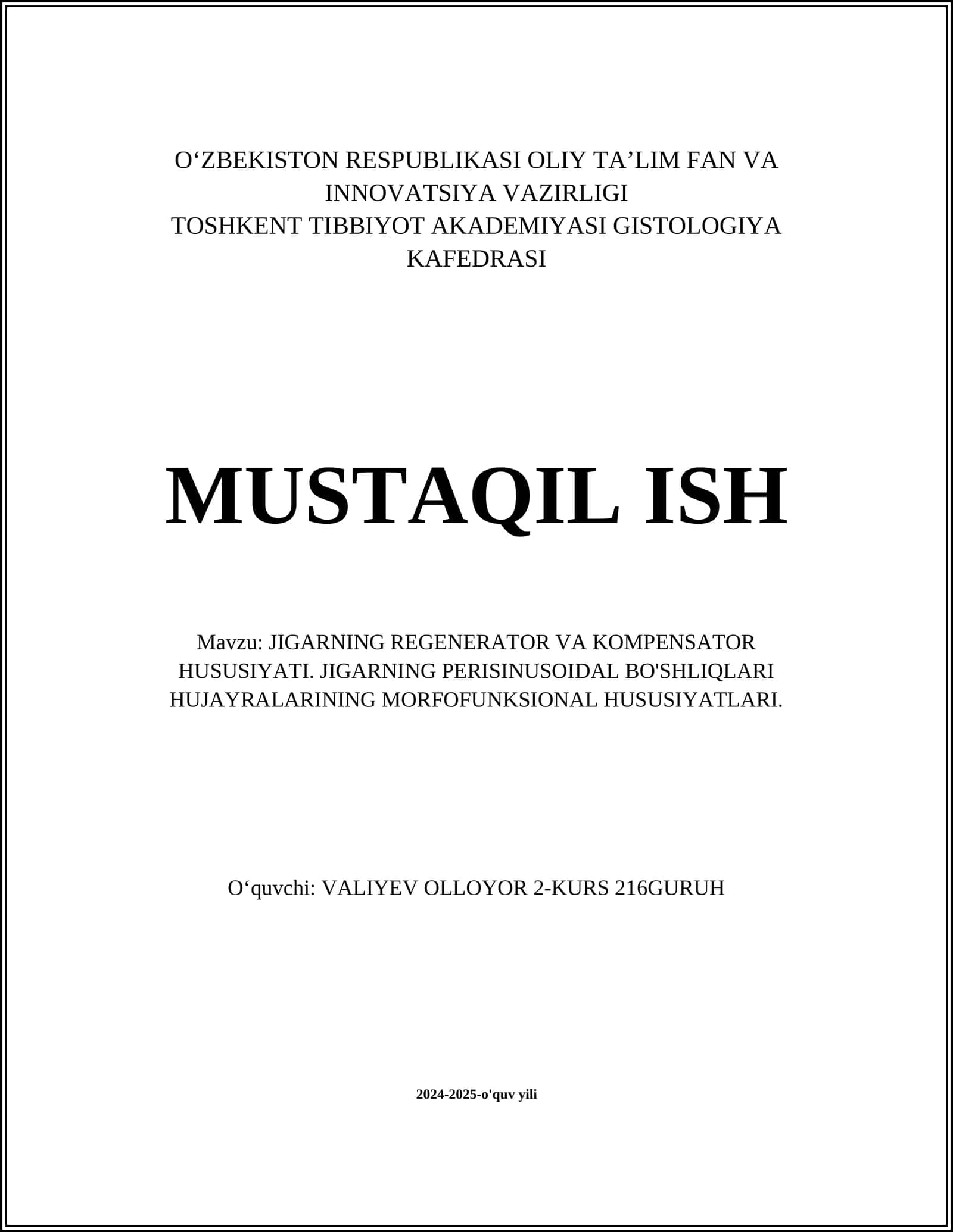 Jigarning Regenerator va Kompensator Hususiyati