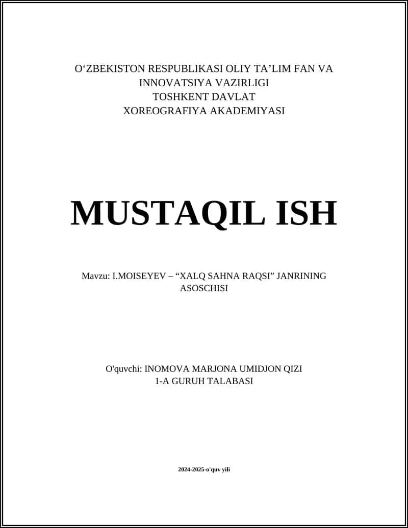 I.MOISEYEV – “XALQ SAHNA RAQSI” JANRINING ASOSCHISI