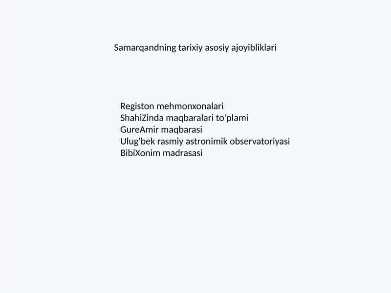 Samarqandning tarixiy asosiy ajoyibliklari