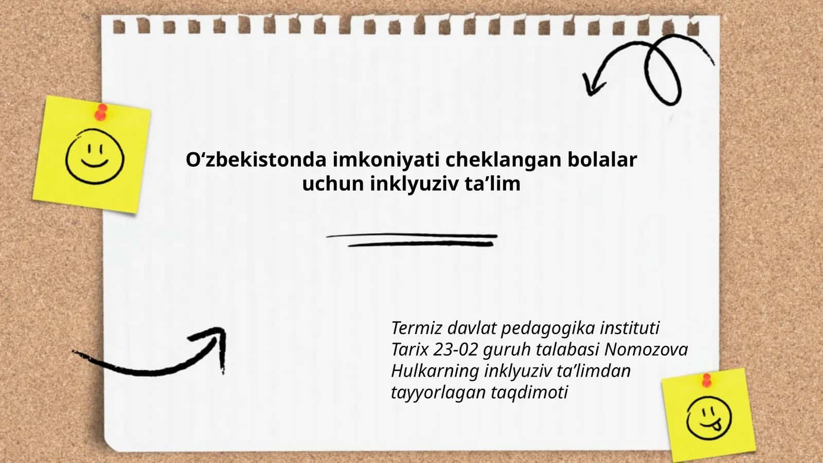Nomozova Hulkarning inklyuziv taʼlimdan tayyorlagan taqdimoti