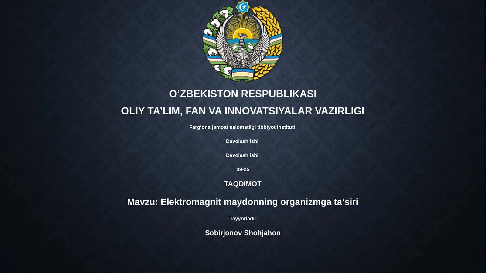 Elektromagnit maydonning organizmga ta‘siri