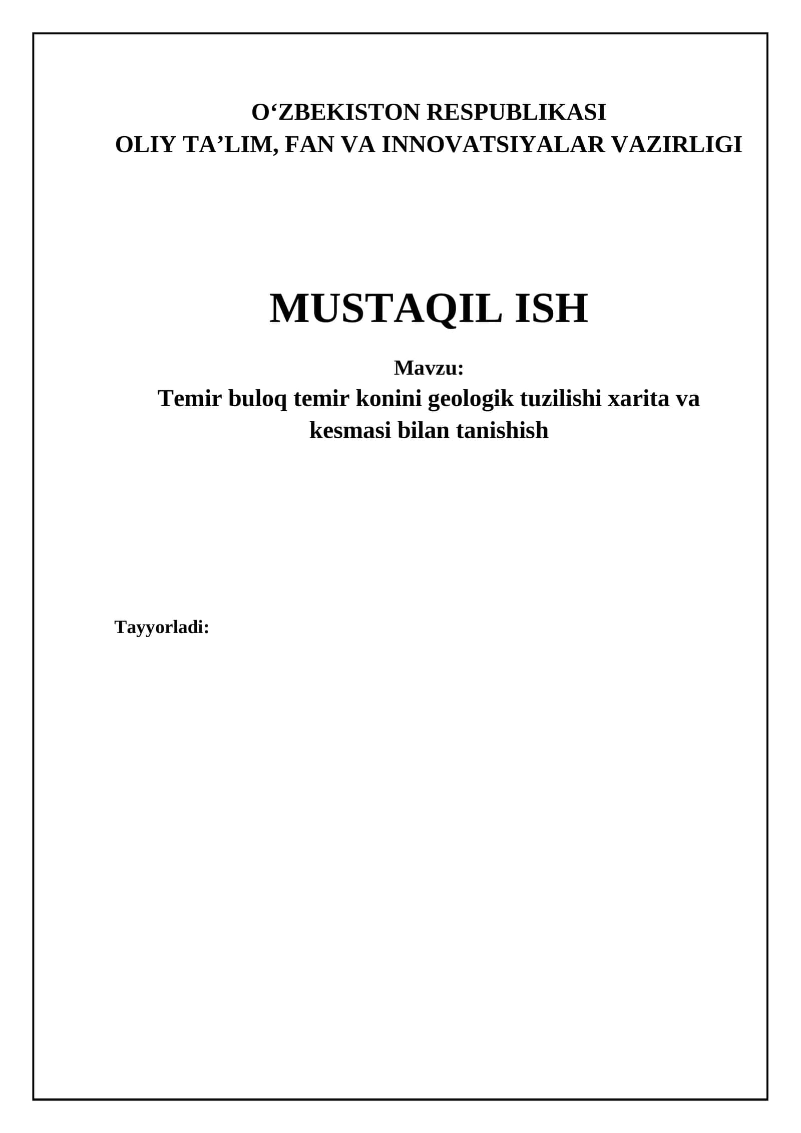 Temir buloq temir konini geologik tuzilishi xarita va kesmasi bilan tanishish