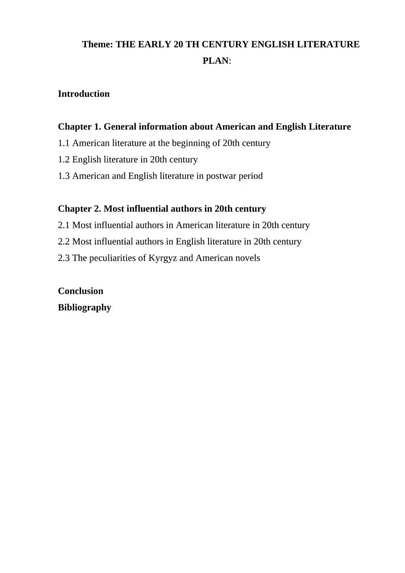 American and English Literature in the Early 20th Century