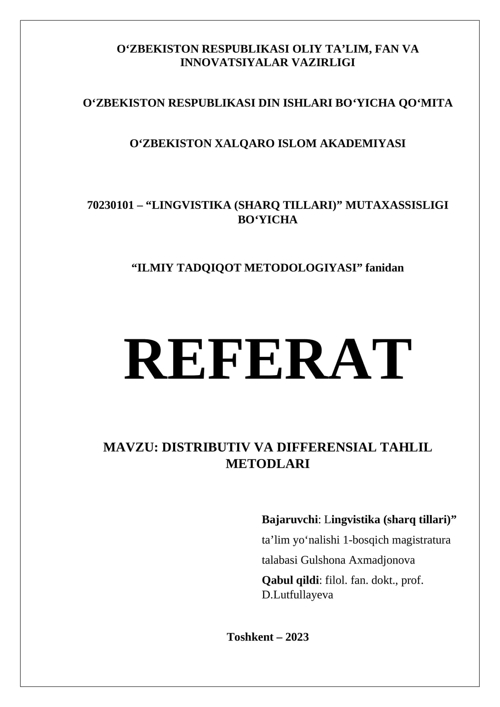 REFERAT Distributiv va differensial tahlil metodlari