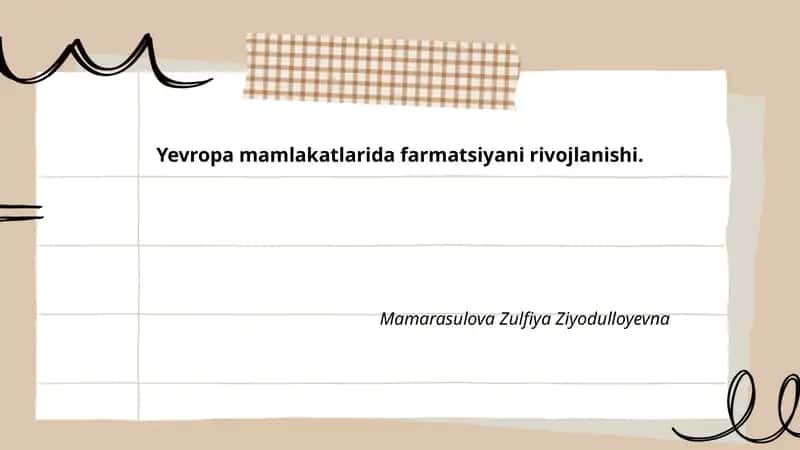 Yevropa mamlakatlarida farmatsiyani rivojlanishi