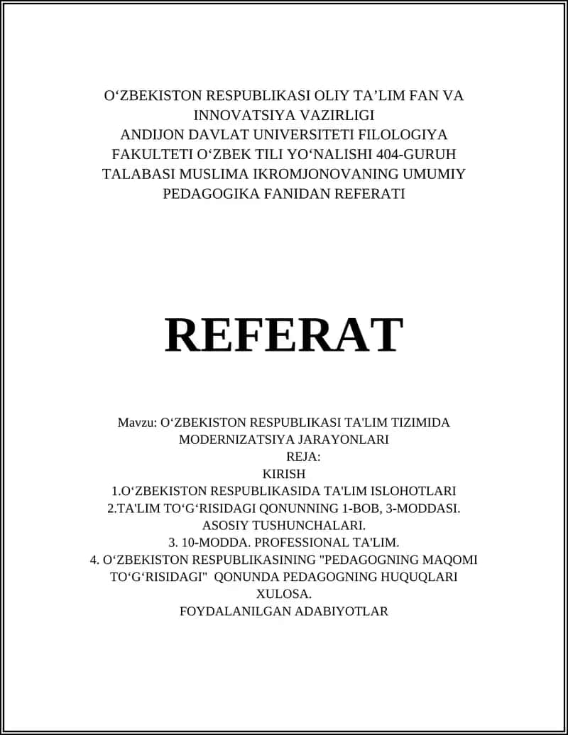 Oʻzbekiston Respublikasida ta'lim tizimini modernizatsiyalash jarayonlari