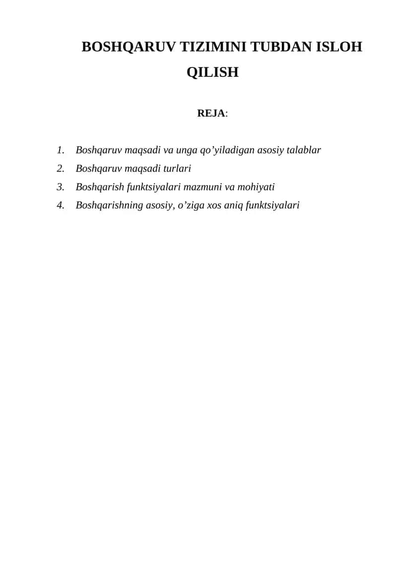 BOSHQARUV TIZIMINI TUBDAN ISLOH QILISH