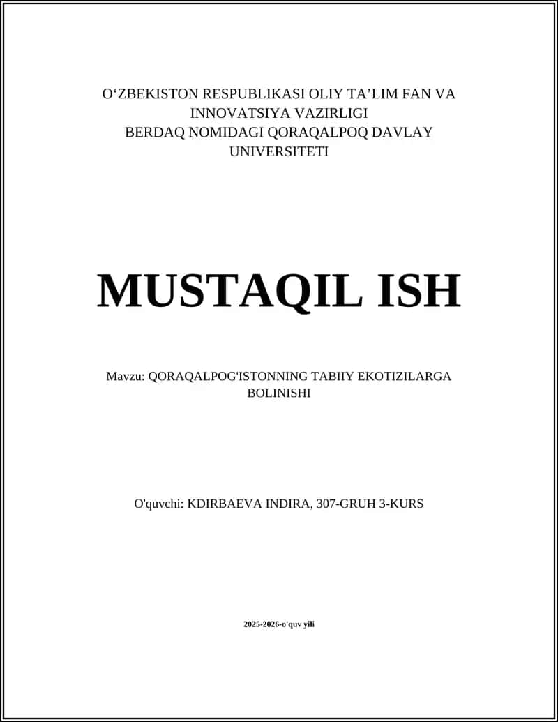 QORAQALPOG'ISTONNING TABIIY EKOTIZILARGA BOLINISHI