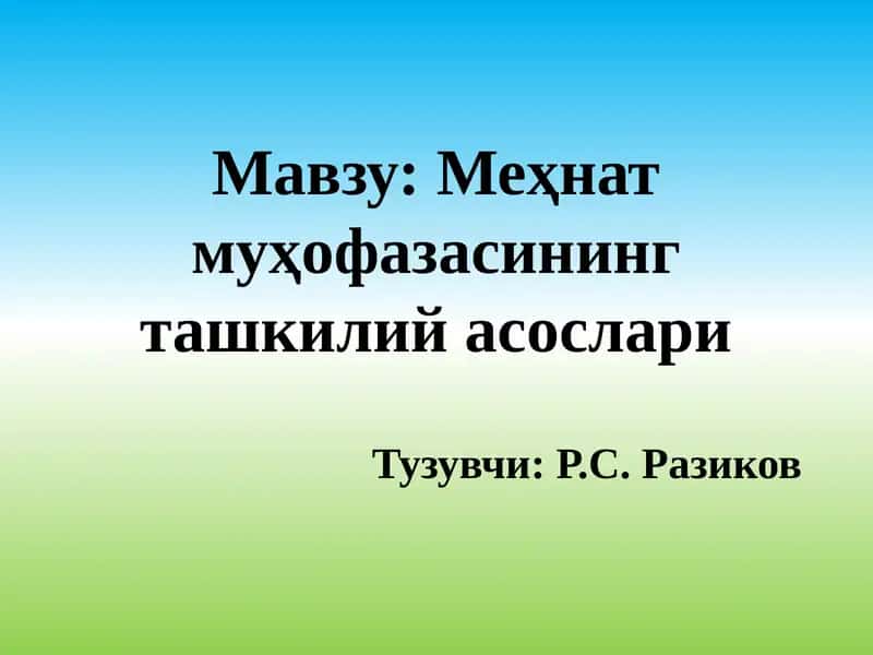 Меҳнат муҳофазасининг ташкилий асослари