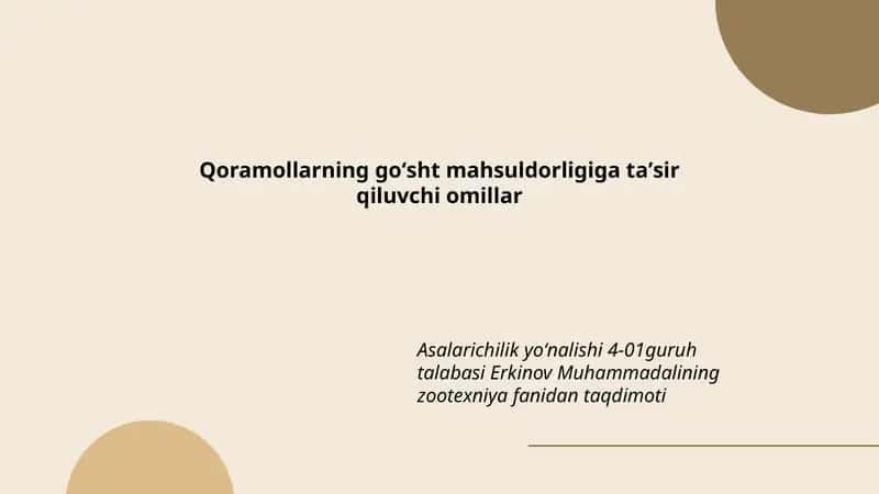 Qoramollarning goʻsht mahsuldorligiga taʼsir qiluvchi omillar