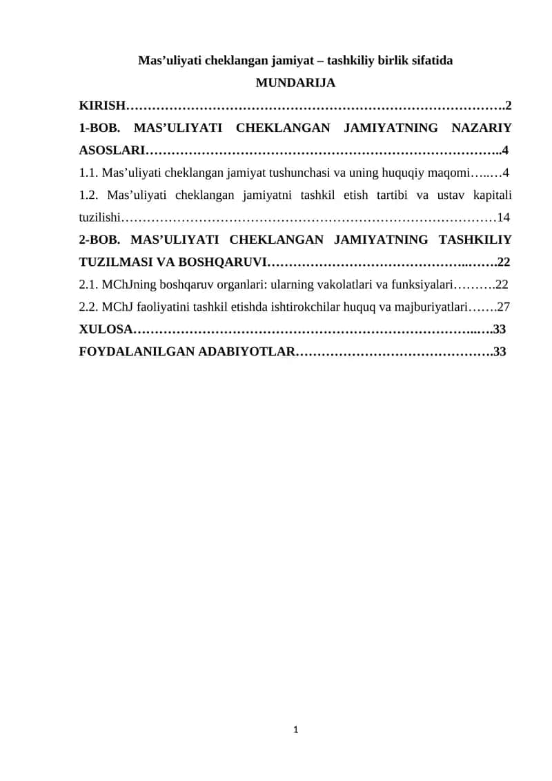 Mas’uliyati cheklangan jamiyat – tashkiliy birlik sifatida