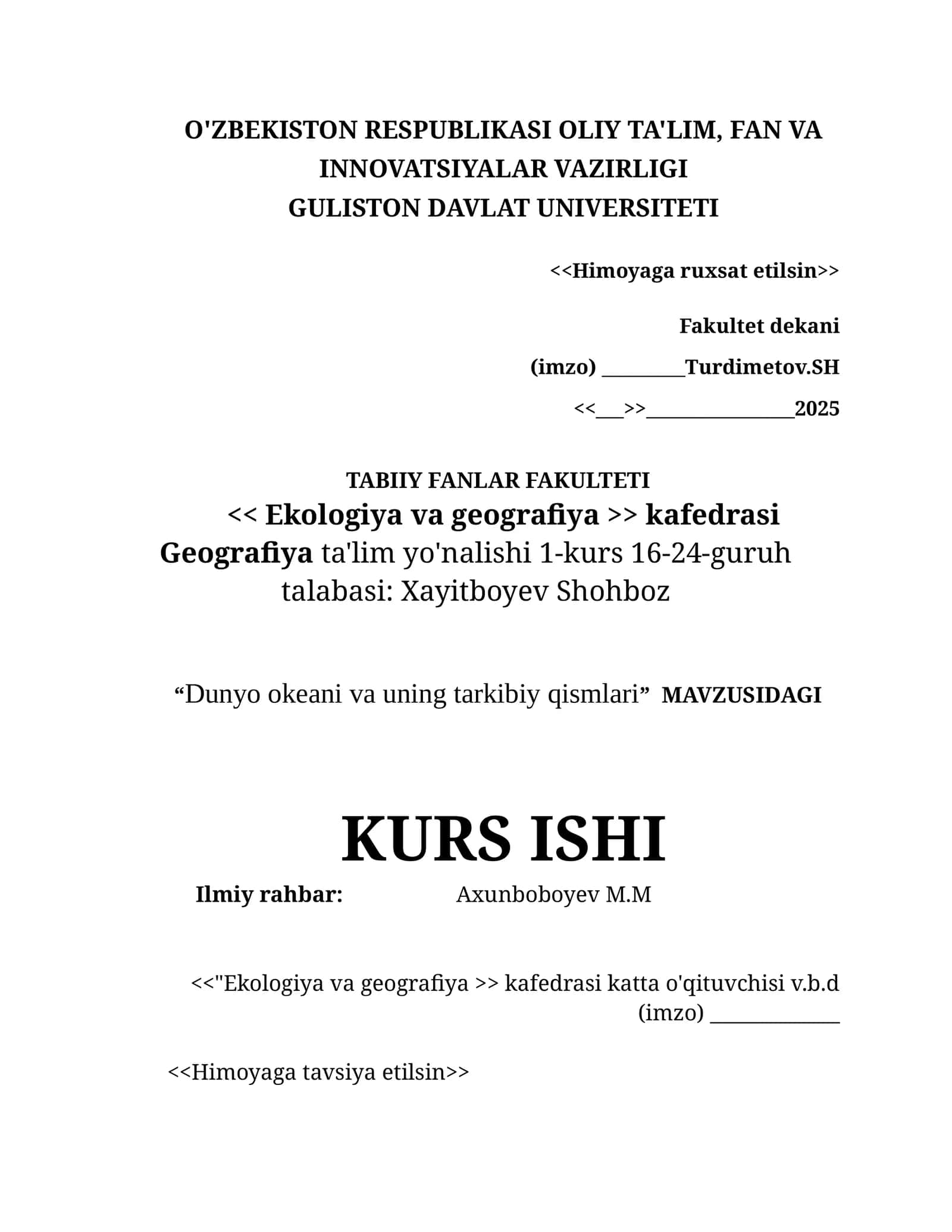 Dunyo okeani va uning tarkibiy qismlari