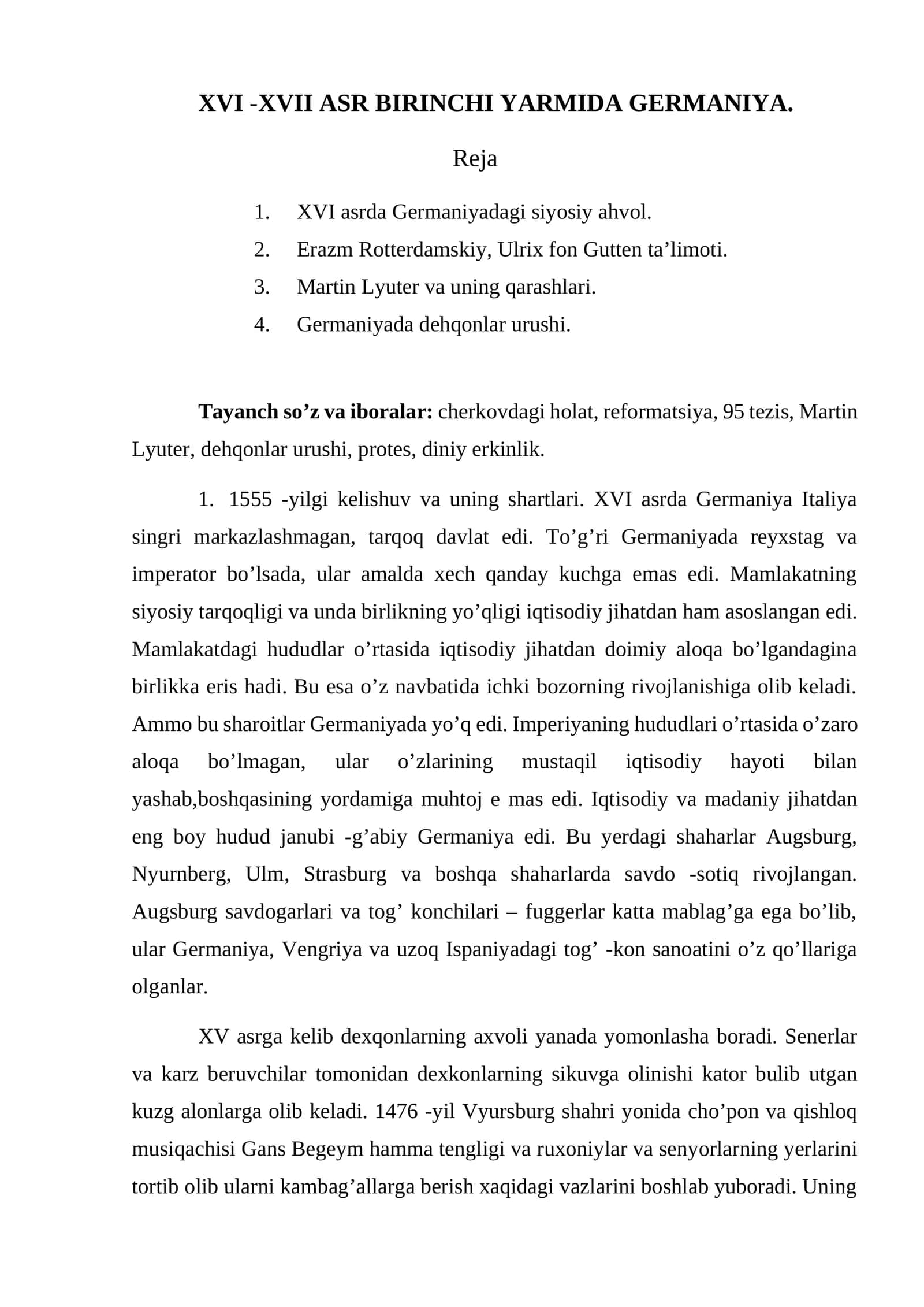 XVI -XVII ASR BIRINCHI YARMIDA GERMANIYA