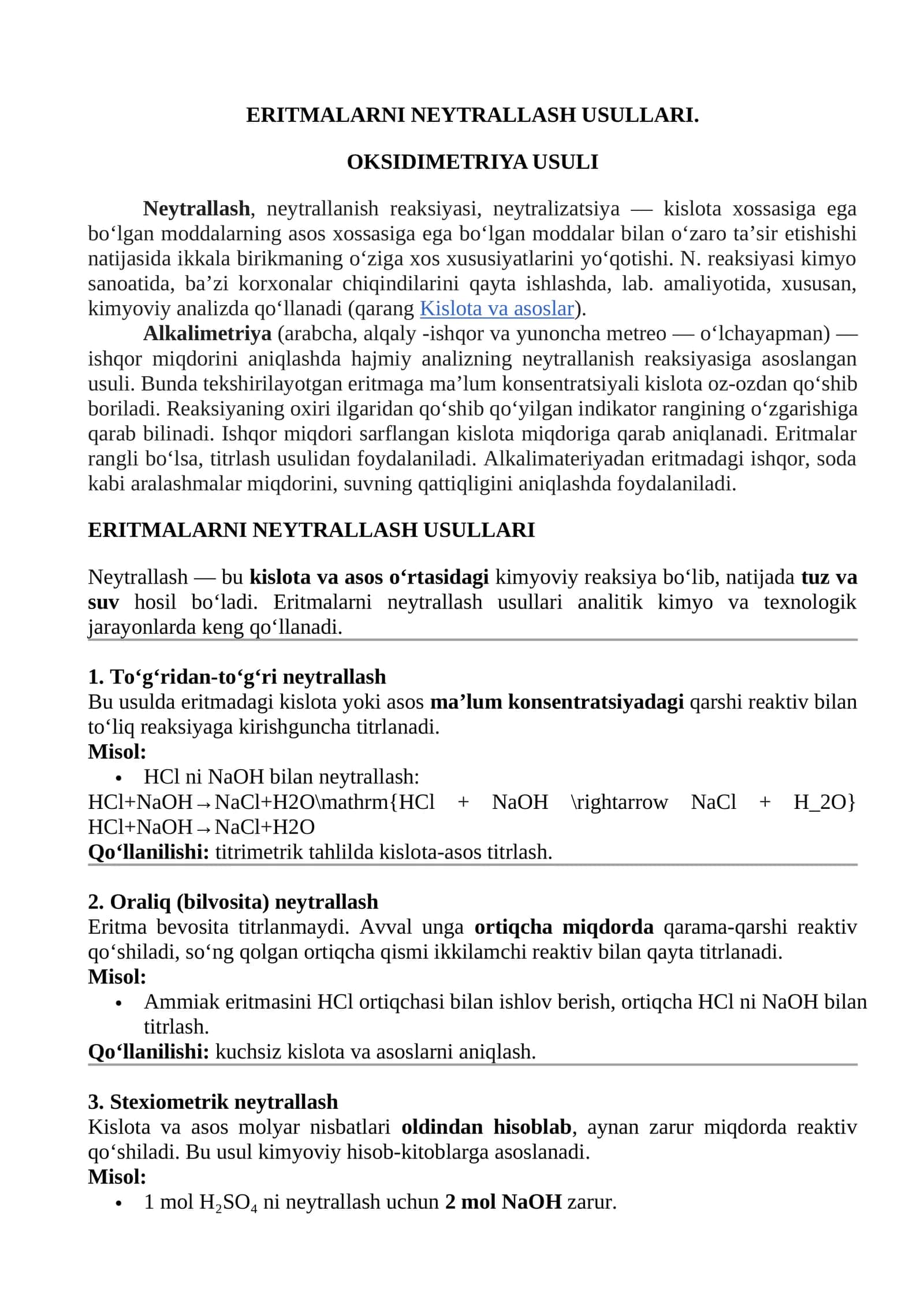 Neytrallash usullari