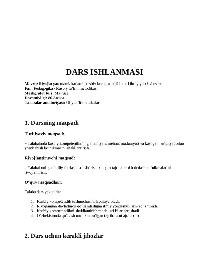 Rivojlangan mamlakatlarda kasbiy kompetentlikka oid ilmiy yondashuvlar
