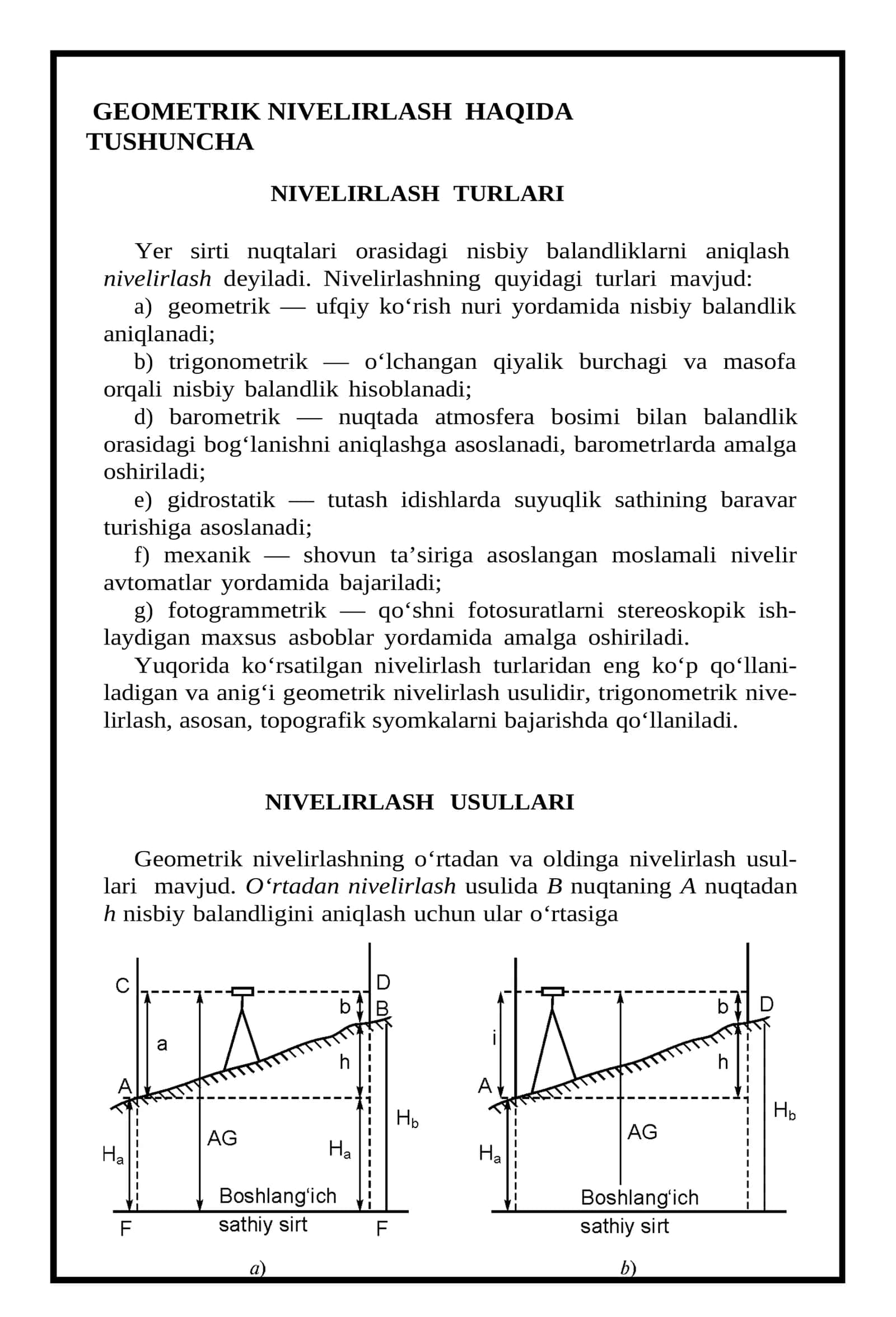 Geometrik Nivelirlash Haqida Tushuncha