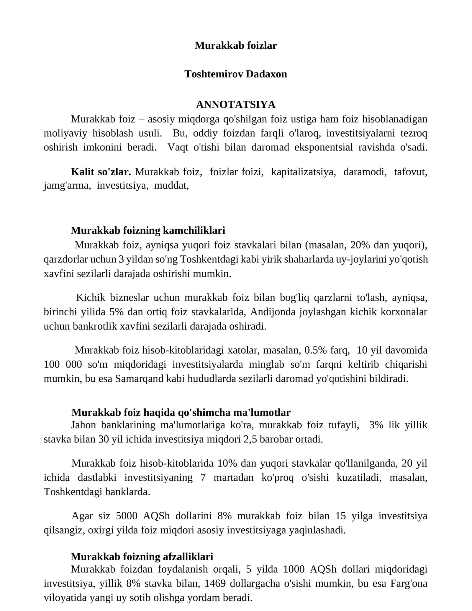 Murakkab foizlar