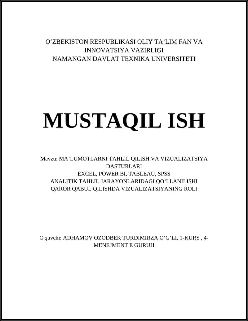 MA’LUMOTLARNI TAHLIL QILISH VA VIZUALIZATSIYA DASTURLARI