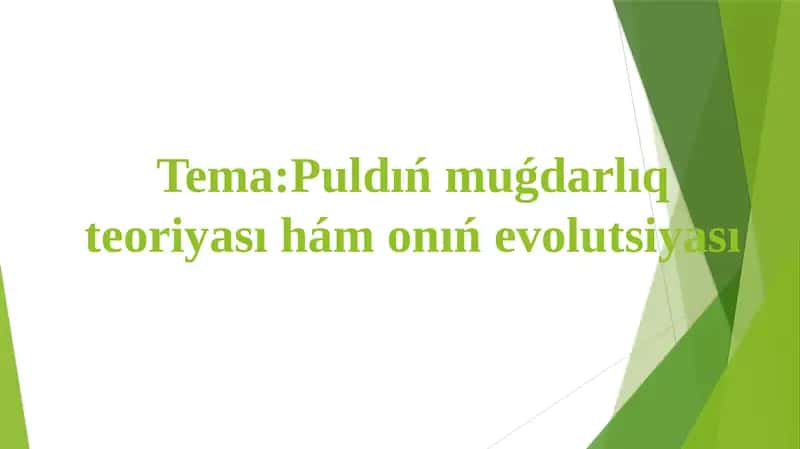 Puldıń muǵdarlıq teoriyası hám onıń evolutsiyası