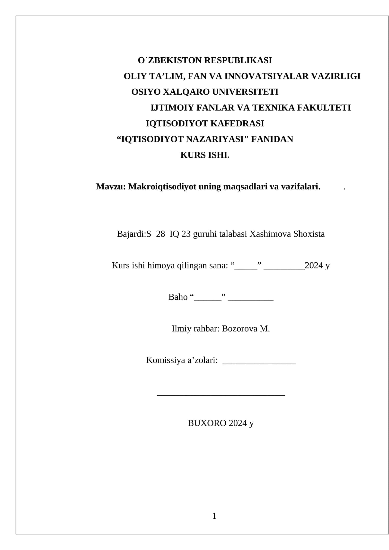 Makroiqtisodiyot uning maqsadlari va vazifalari