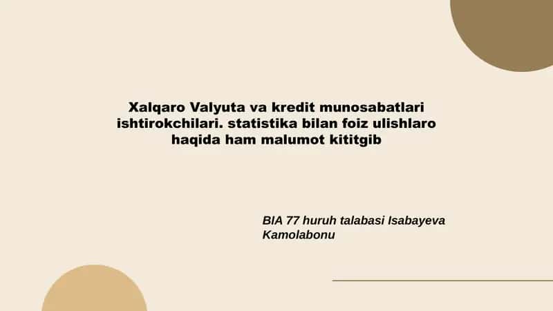 Xalqaro Valyuta va kredit munosabatlari ishtirokchilari