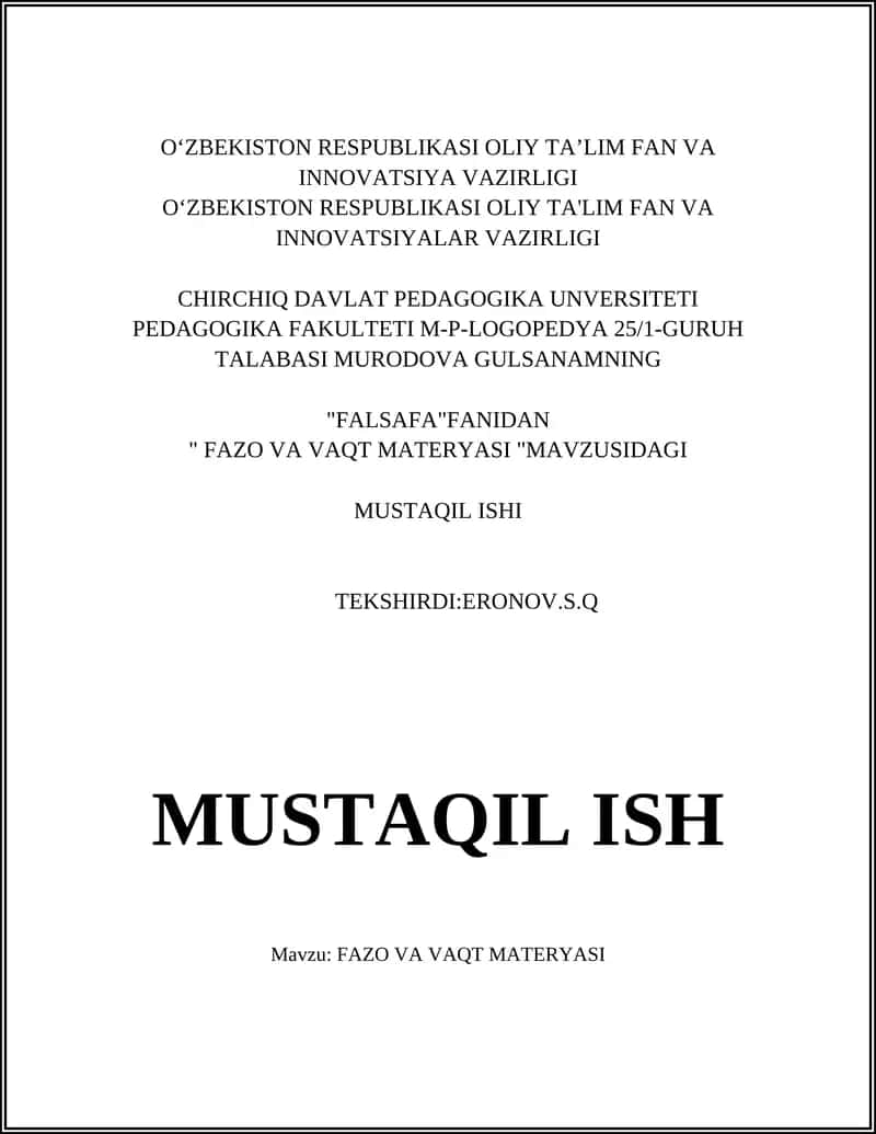 FAZO VA VAQT MATERYASI