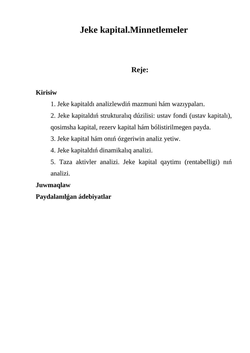 Jeke kapital.Minnetlemeler