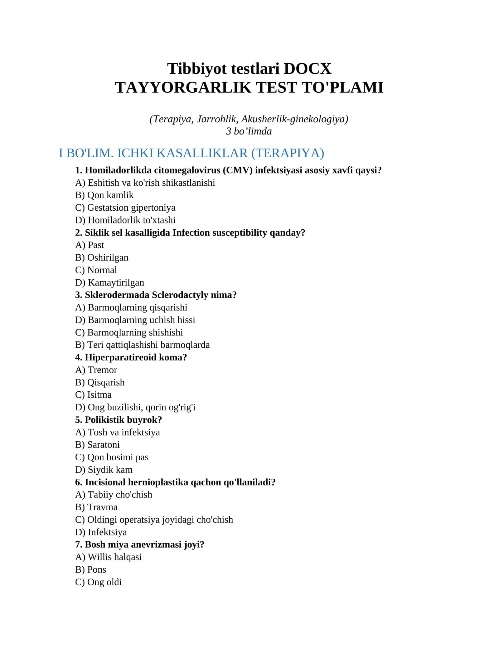 Tibbiyot testlari DOCX