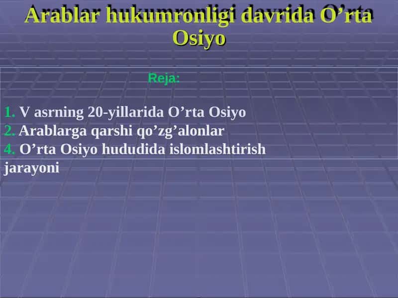 Arablar hukumronligi davri O'rta Osiyo