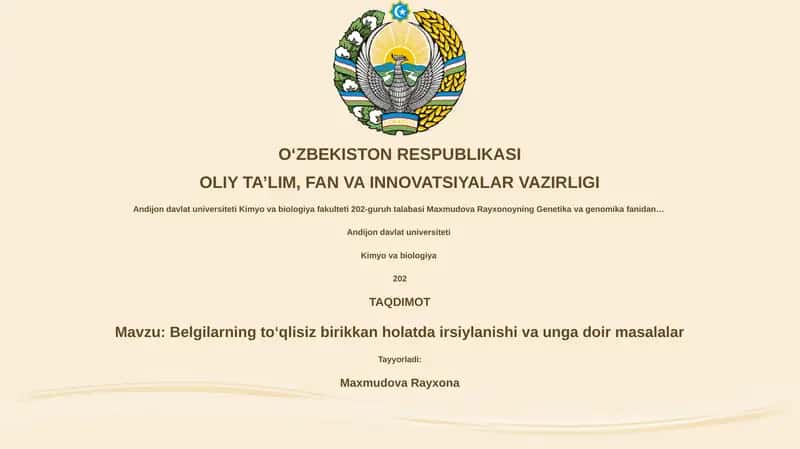 Belgilarning toʻqlisiz birikkan holatda irsiylanishi va unga doir masalalar