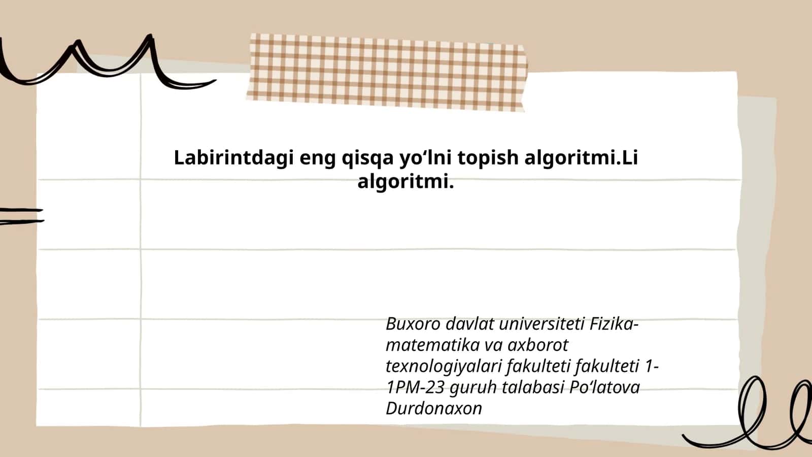 Labirintdagi eng qisqa yo'lni topish algoritmi.Li algoritmi
