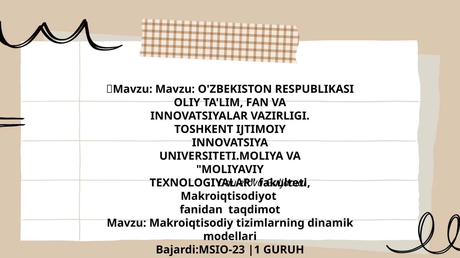 Makroiqtisodiy tizimlarning dinamik modellari