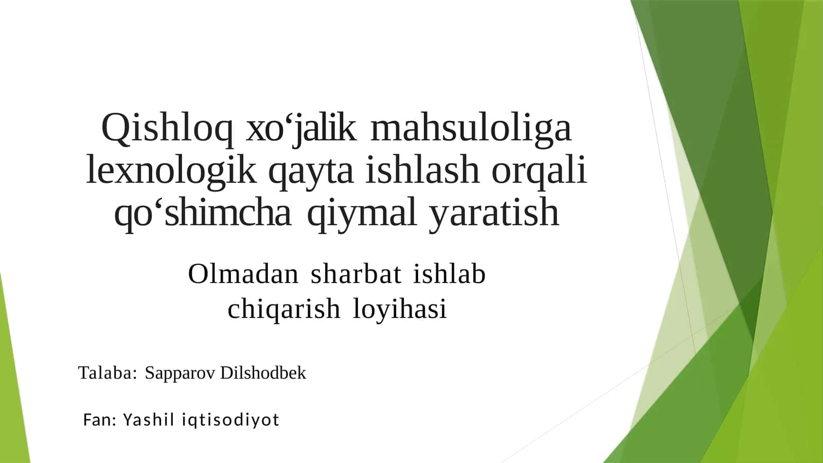 (100 millionlik loyiha ishi)  Qishloqxo‘jalik mahsulotlari