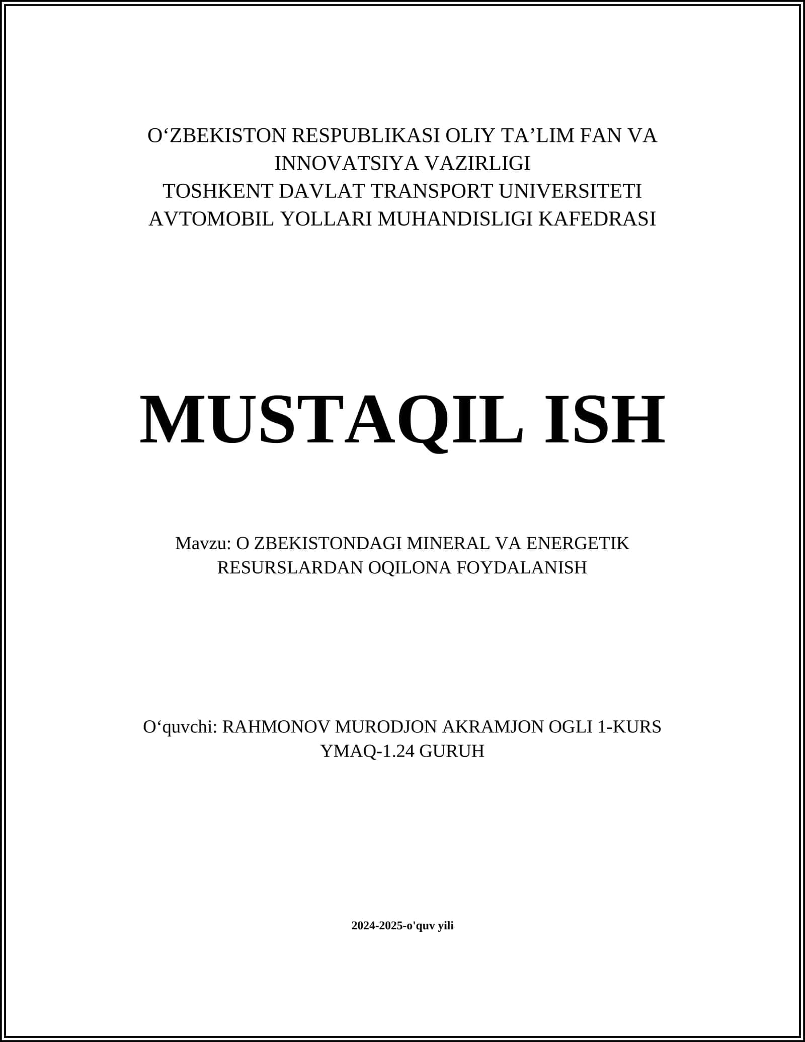 O‘zbekistondagi Mineral va Energetik Resurslardan Oqilona Foydalanish