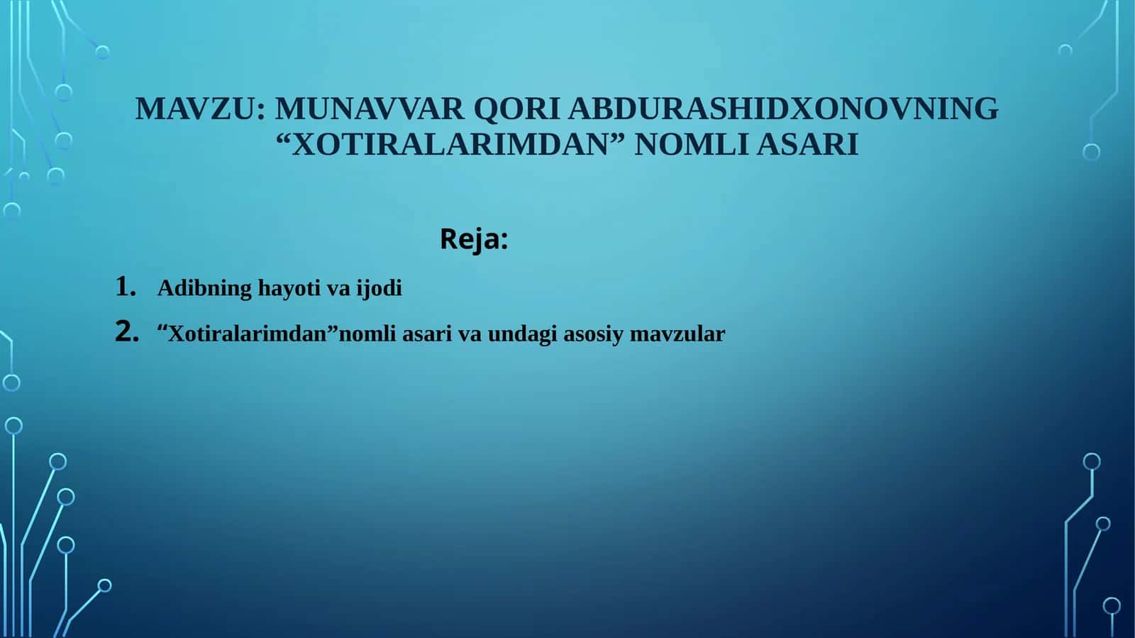 Munavvar qori abdurashidxonovning “Xotiralarimdan” nomli asari