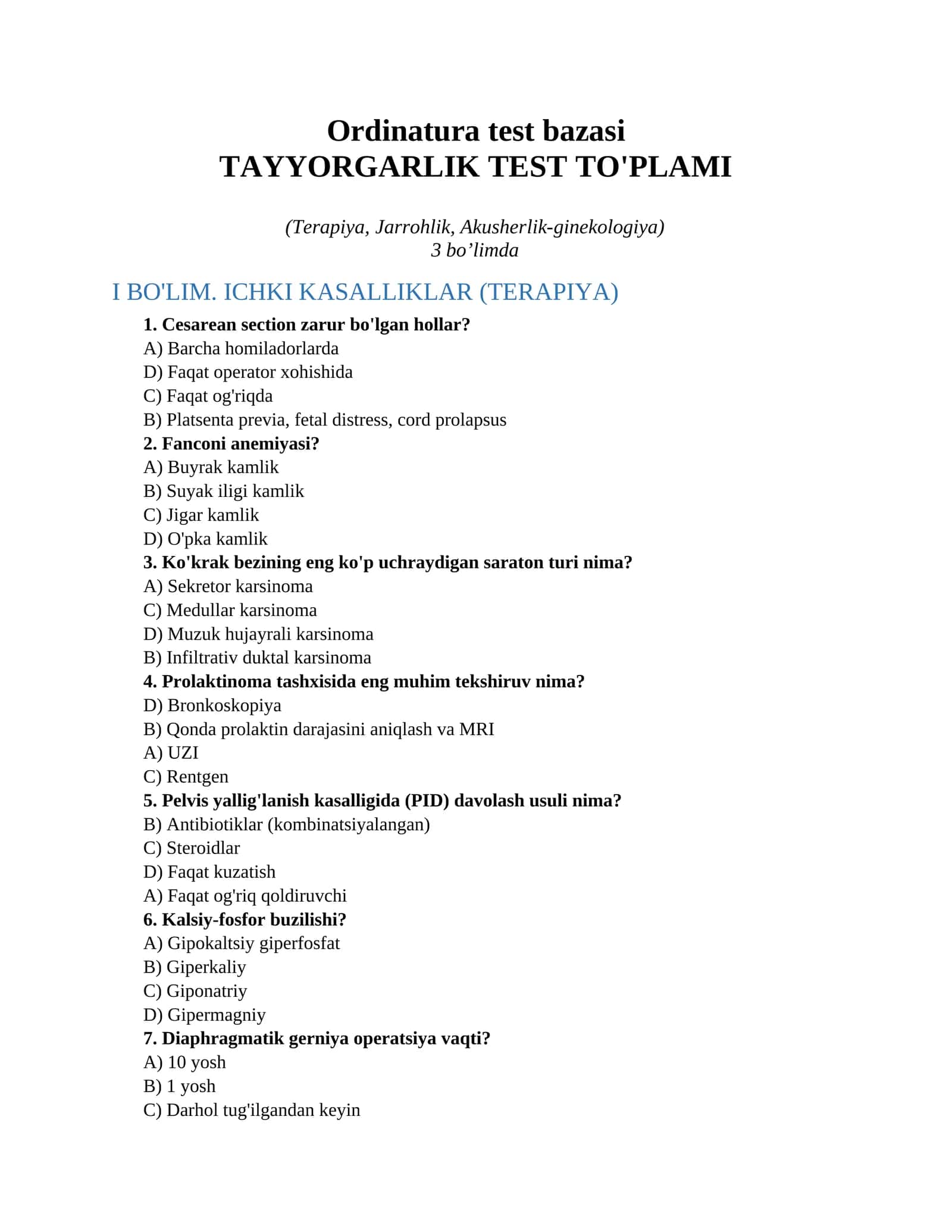 Ordinatura test bazasi