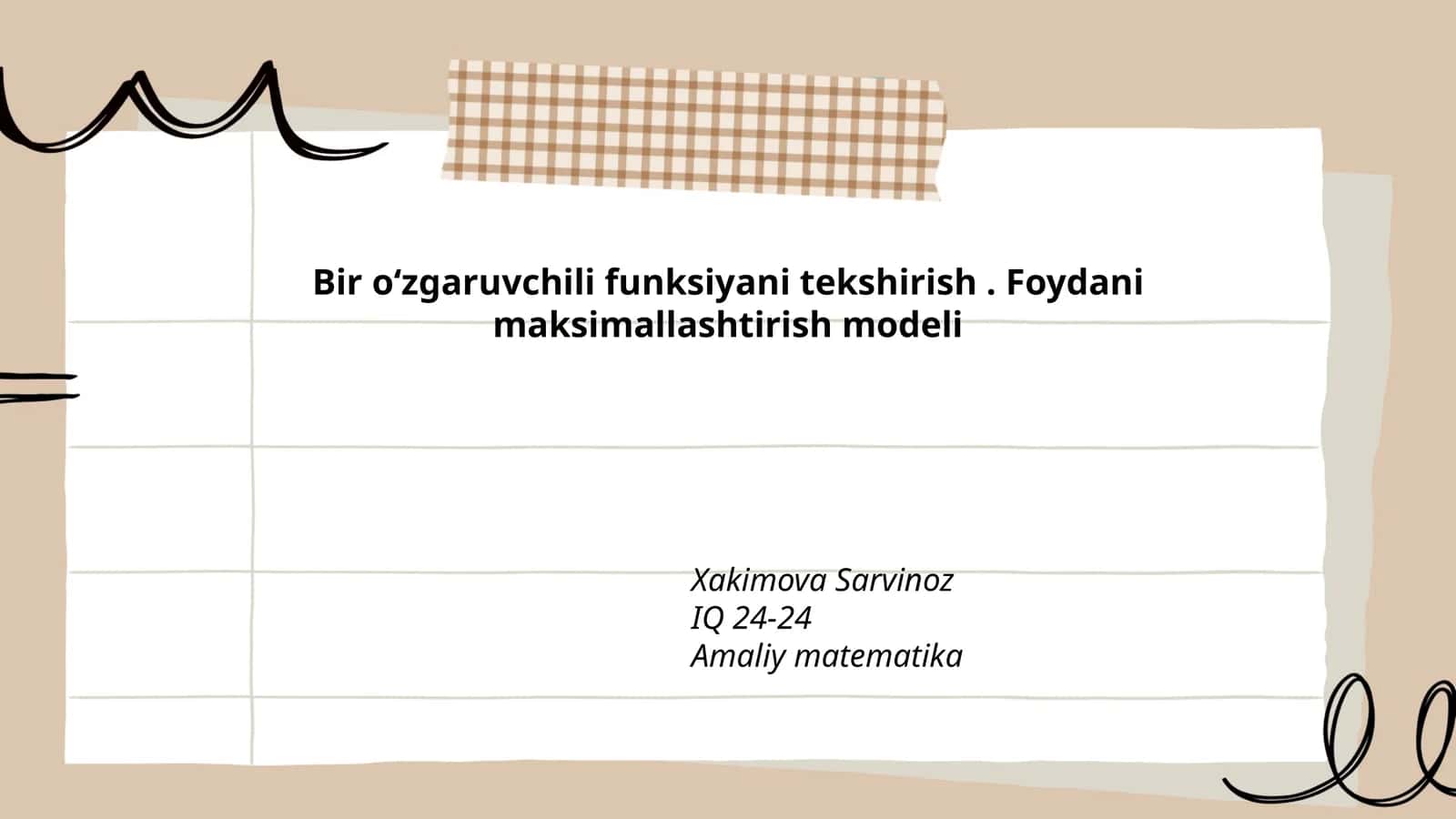 Bir o‘zgaruvchili funksiyani tekshirish. Foydani maksimallashtirish modeli