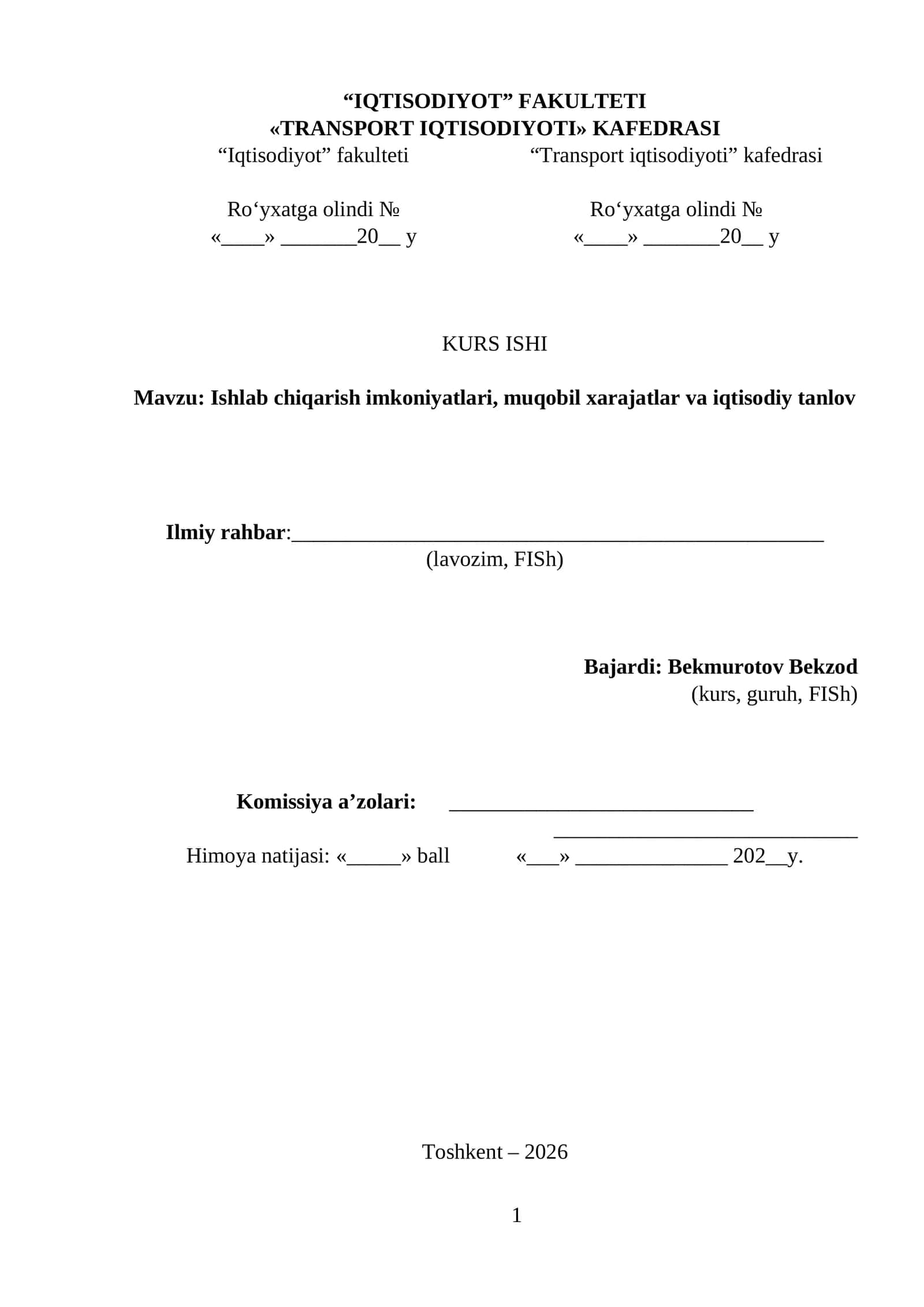 Transport iqtisodiyoti kurs ishi
