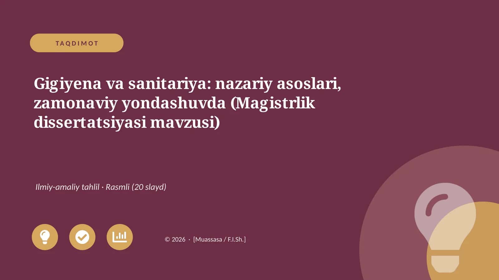 Gigiyena va sanitariya: nazariy asoslari, zamonaviy yondashuvda (Magistrlik dissertatsiyasi mavzusi)
