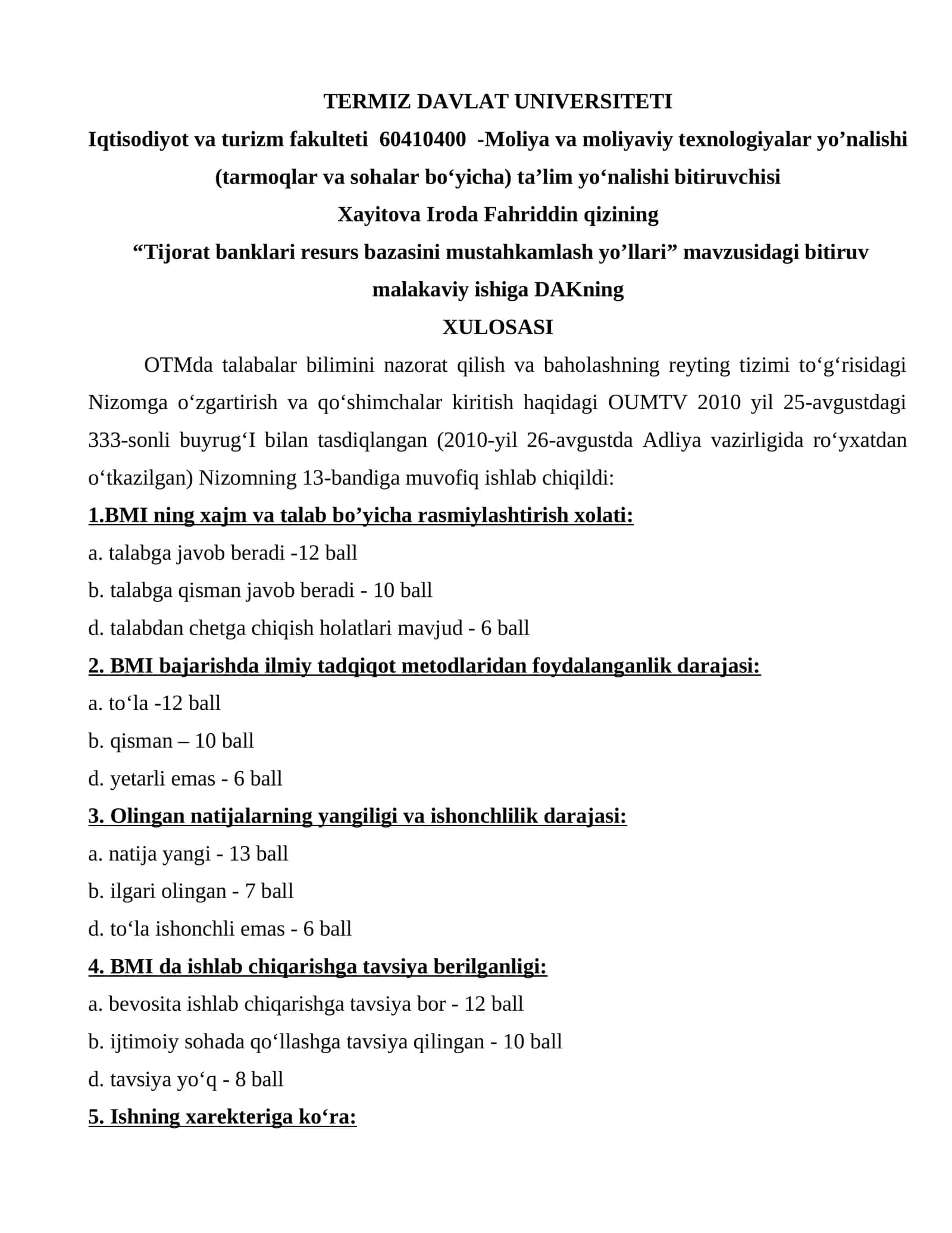 "Tijorat banklari resurs bazasini mustahkamlash yo’llari"