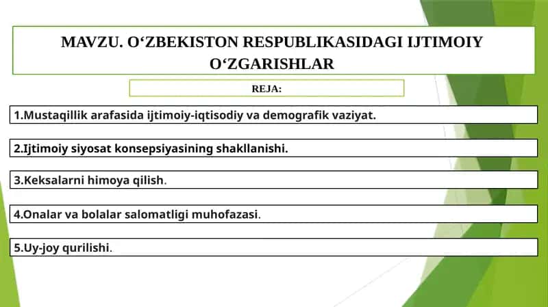 Oʻzbekiston respublikasidagi ijtimoiy oʻzgarishlar