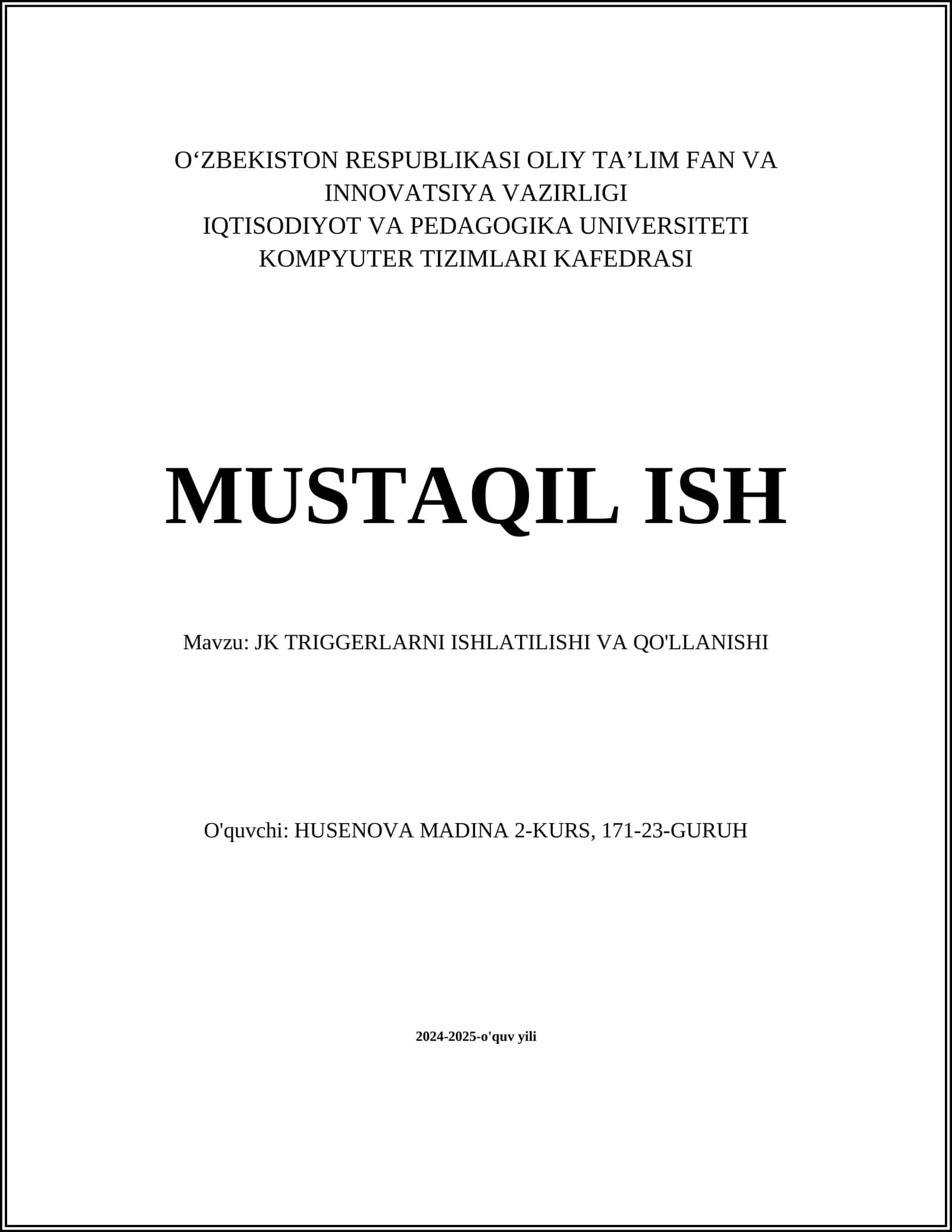 JK TRIGGERLARNI ISHLATILISHI VA QO'LLANISHI