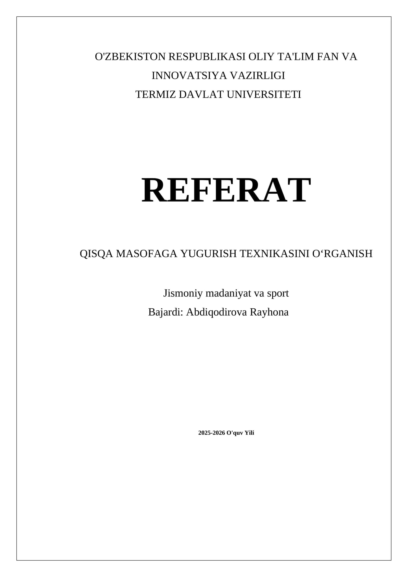 Qisqa masofaga yugurish texnikasi