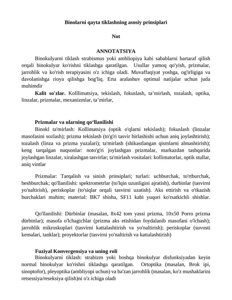 Binolarni qayta tiklashning asosiy prinsiplari