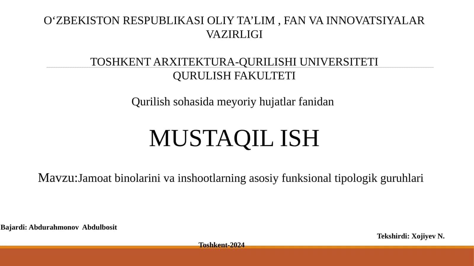 Jamoat binolarini va inshootlarning asosiy funksional tipologik guruhlari