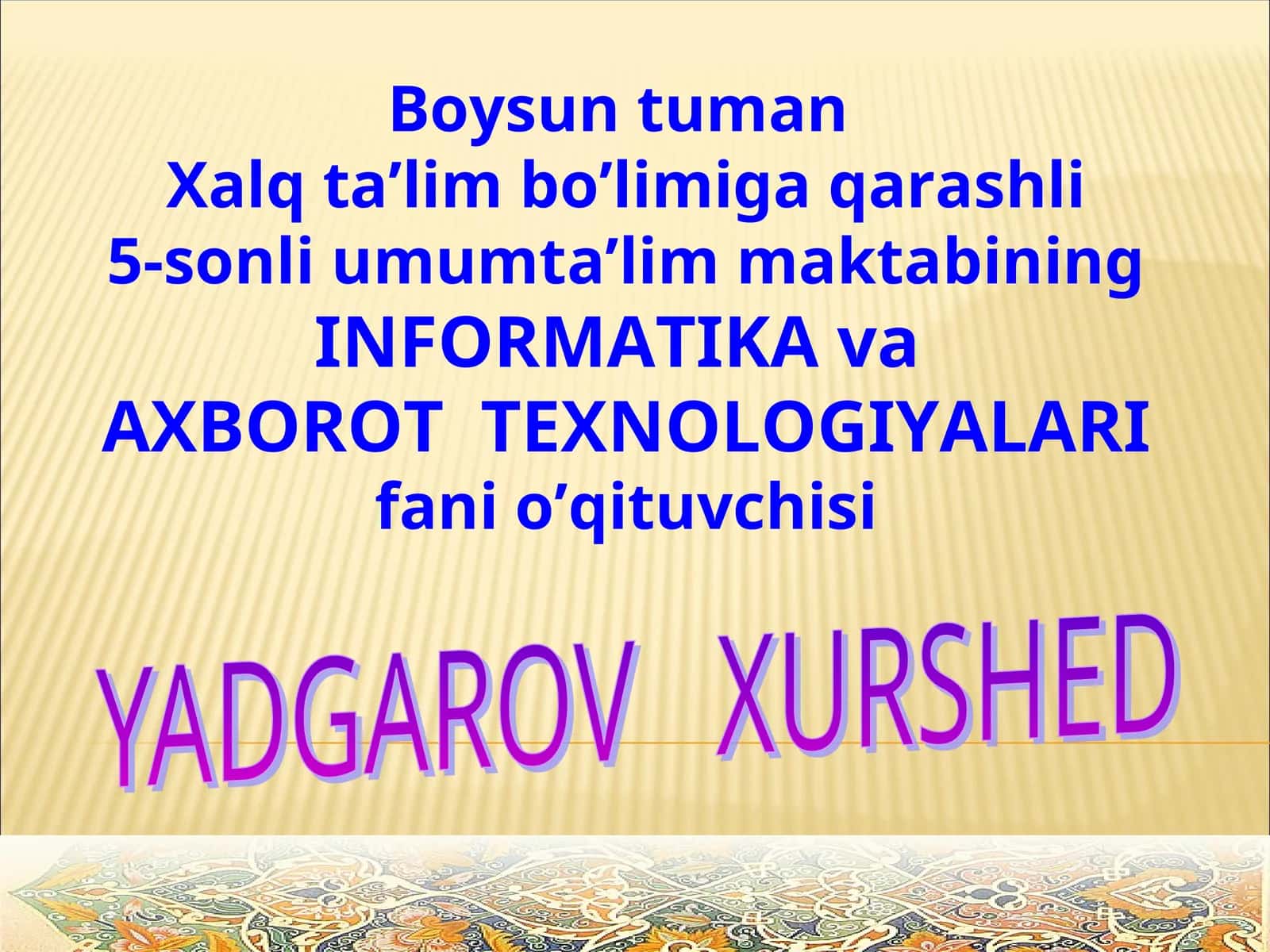 8-sinf Informatika Excelda matematik amallar va funksiyalarni qo'llash dars ishlanma