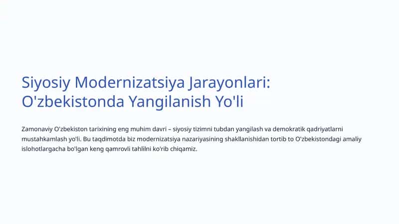 Siyosiy Modernizatsiya Jarayonlari: O'zbekistonda Yangilanish Yo'li