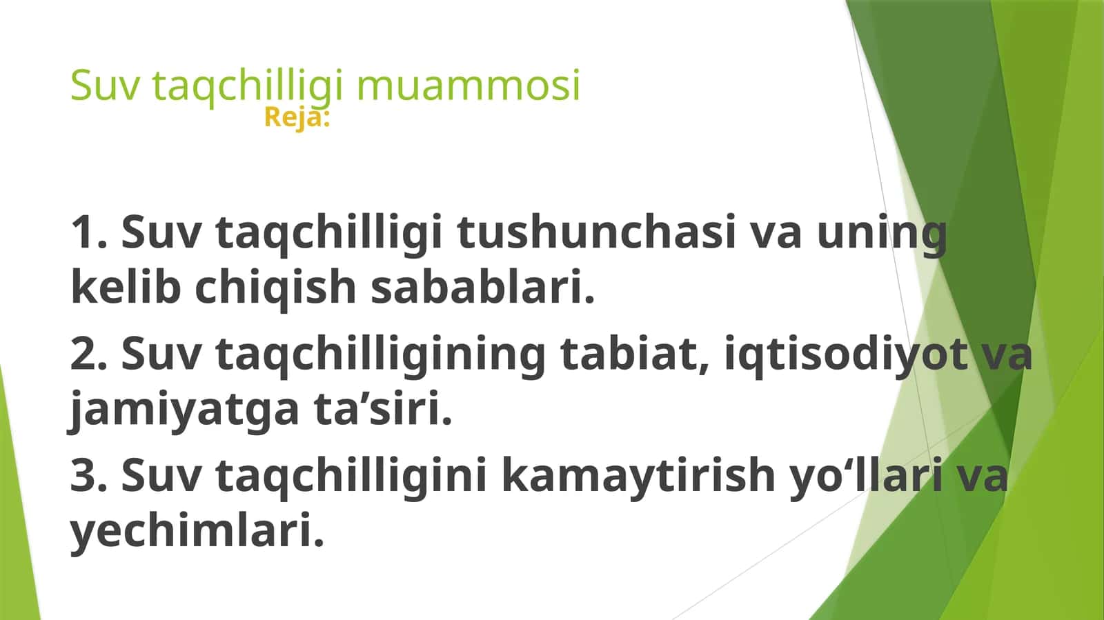 Suv taqchilligi muammosi